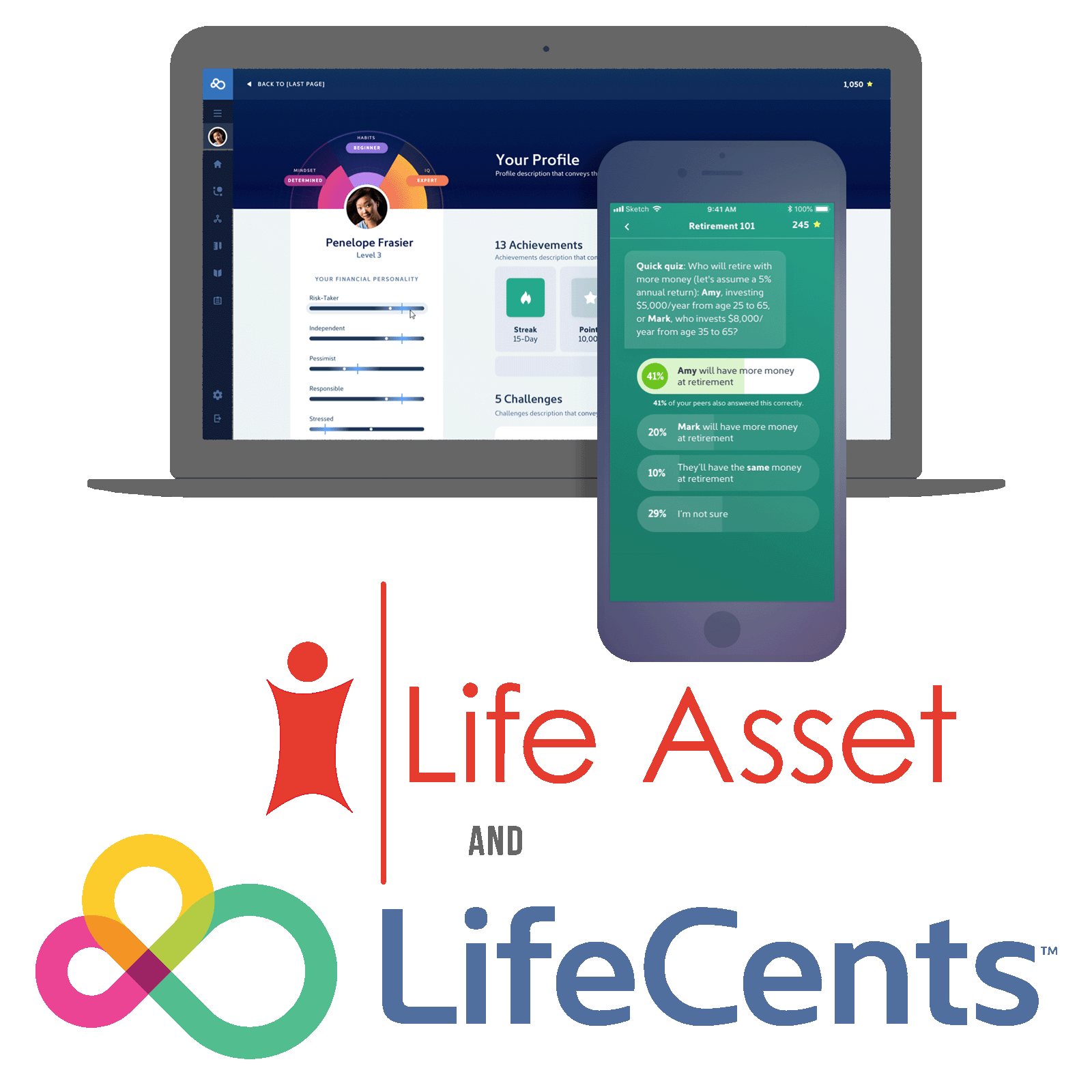 A laptop and a phone both show screens from the LifeCents website